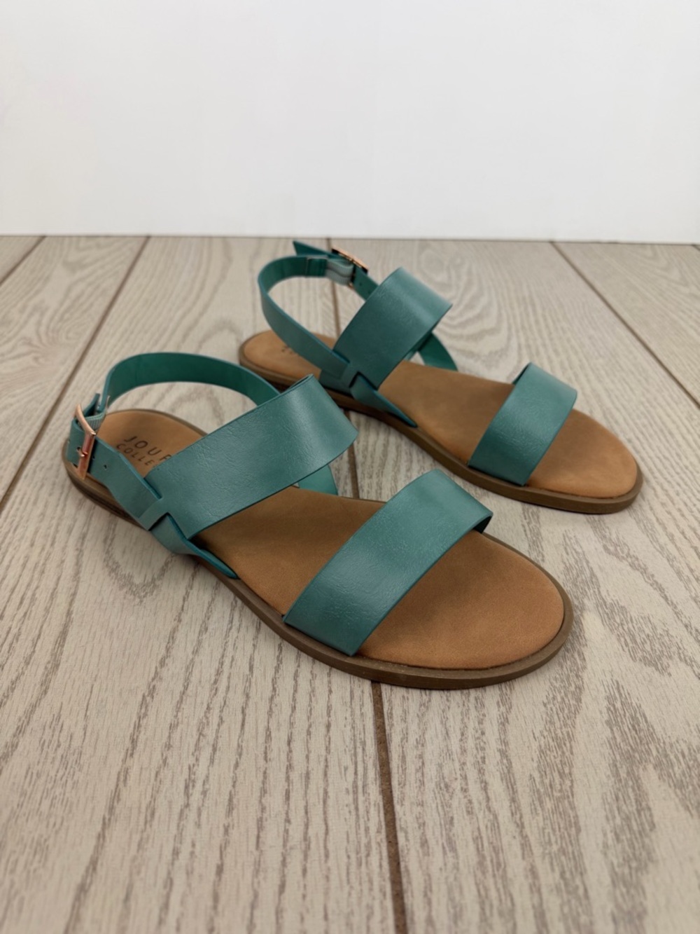 Journee Collection Women's Lavine Multi Strap Flat Sandals 9W Blue Seafoam $72
